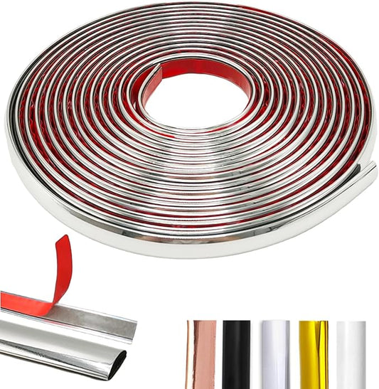 22Ft Silver Molding Trim Peel and Stick, Flexible Mirror Border Design, Wall Ceiling Floor Cabinet Tile Edge Moulding…