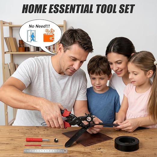 XZQTIVE 6 Sizes Heavy Duty Revolving Punch Plier Kit, Double Lever Labor-Saving Belt Hole Puncher Tool Set for Leather Repair, Watch Bands, Bag Straps, Dog Collars, Saddles, Shoes, Fabric, DIY Crafts