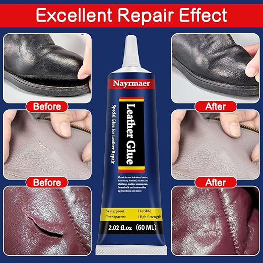 Leather Glue, Special Fabric Adhesive Permanent Clear Washable for BondingLeather and Different Materials (Leather Glue, 60 ML * 1 Pack)