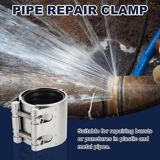 HARFINGTON Pipe Repair Clamp 3-1/2" OD 87mm-92mm 304 Stainless Steel Leak Sealer Emergency Pipe Repair for Plastic Metal Tubing Water Gas Oil Lines, Silver