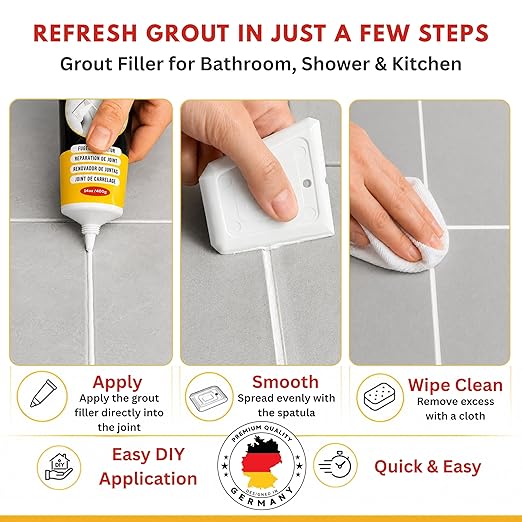 ISPAR Tile Grout Repair Kit – White Grout Filler 8.8 oz, Pre-Mixed Grout Repair Paste, Ready to Use Tile Joint Filler for Bathroom & Shower Tile, Includes Spatula