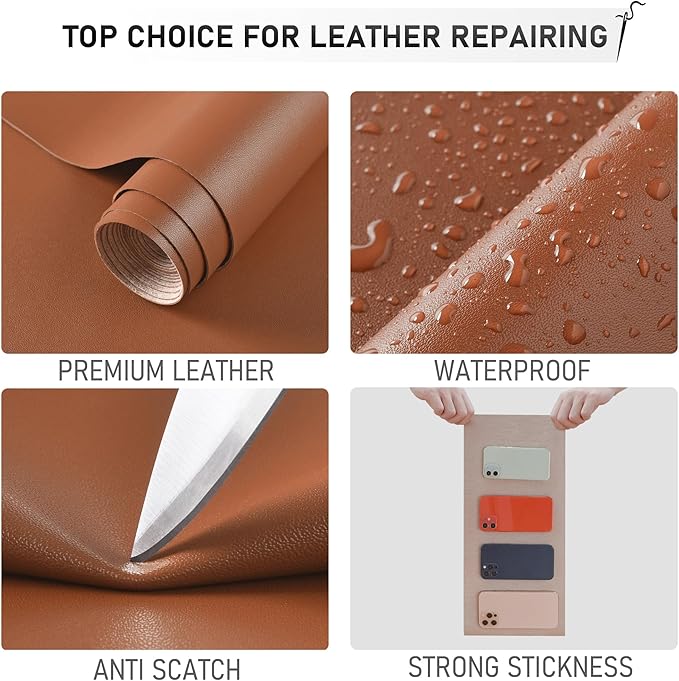 YAFLC Self Adhesive Leather Repair Tape Kit, 4"x 63" Leather Repair Patch for Furniture, Leather Repair Patch for Car seat, Sofas, Couch, Boat Seat Light Brown