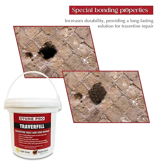 StonePro Traverfill - Travertine Repair - Fills Smalls pits, Holes & voids in Travertine & Limestone (Dark 3 lb)