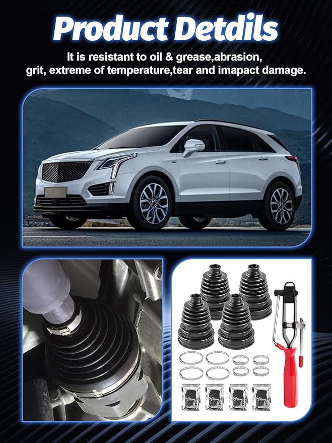 CV Boot Repair Kit, 4PCS, Fits Shaft Size 26mm-34mm, 25mm Height, CV Axle Boot Repair Kit, Universal CV Joint Gaiter Boot for Most Vehicle, Silicone