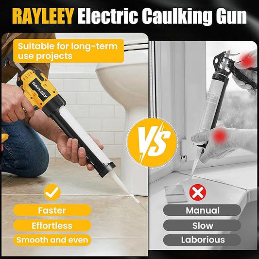 Electric Caulking Gun, Battery Powered Caulk Gun with 2 x 2000mAh Batteries, 9pcs Caulk Remover Tool, 6 Adjustable Speeds, Dripless Auto Retract, LED Light Silicone Gun for Filling, Sealing