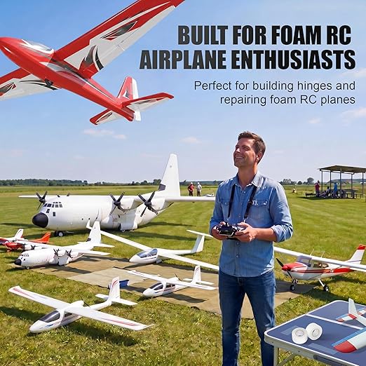 1" x 10 Yards Foam RC Plane Hinge Tape, Model Airplane Hinge Control Surface Tape for Aileron Elevator Rudder, Flexible Transparent Adhesive for Foam RC Airplane Repair, 2 Roll
