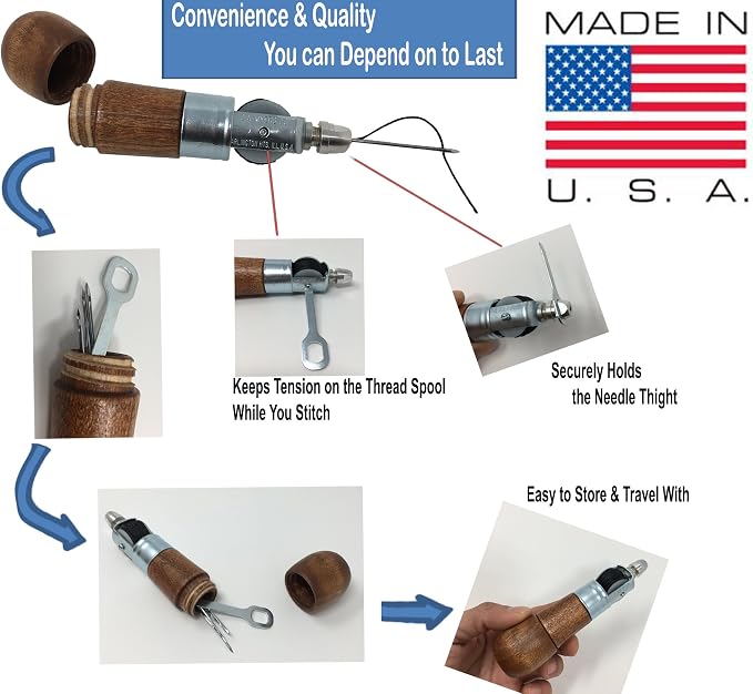 Repair Stitch Tool | Sewing Awl for Bounce Houses, Inflatables, Leather, Thick Fabric, Shoes, Bags, Belt, Upholstery Repair Kit & Crafts Leather, Tarp Stitching – Made in USA. Professional Heavy Duty