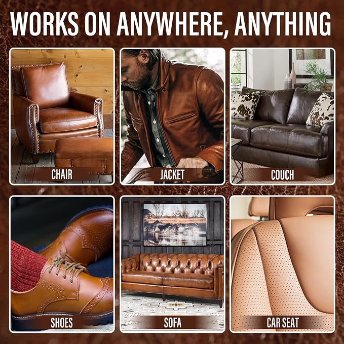 Leather & Vinyl Repair Kit for Couch, Furniture, Sofa, Chair, Car Seat | Brown Shades, No Skills Needed, for Cat Scratch, Tear, Crack, Hole on Faux Upholstery, Recliner, Purse, Shoes, Jacket, RV