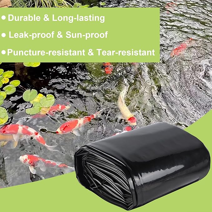 Adroiteet 16 x 16 FT Pond Liner, 20 Mil Fish Pond HDPE Liner, Pond Liners for Outdoor Ponds, Koi Ponds, Garden Fountain, Waterfall