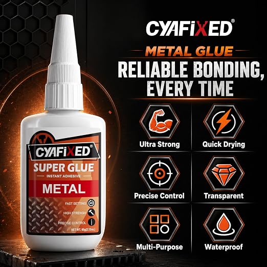 Metal Super Glue Heavy Duty 2oz Clear CA Glue for Metal Stainless Steel Aluminum Brass Jewelry, Instant Cyanoacrylate Adhesive Bonding High Strength Superglue Liquid with Precision Tip Waterproof