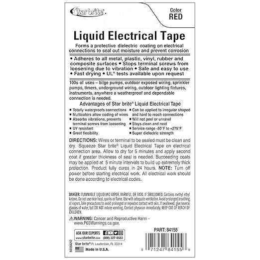 STAR BRITE Liquid Electrical Tape - Superior Adhesion and Flexible Protection for Frayed Cables, Terminals, and Electric Splices