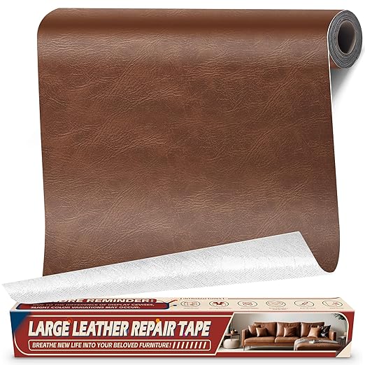 Leather Repair Tape Patch, 17" x 79" Self Adhesive Leather Patches for Furniture,Vinyl Repair Kit for Car Seat, Couch, Chairs, Boat Seat, Sofa Classic Dark Brown