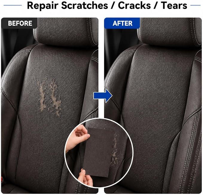 2PCS 8×4 Inch PU Leather Patch for Car Seat Repair, Self-Adhesive Leather Repair Patch Tape for Vinyl Leather Upholstery, Car Seat Furniture Repair Kit (Light Coffee)