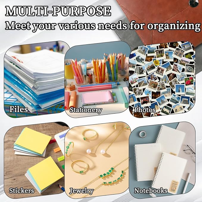 MultiBey PU Leather A4 Document Holder File Organizer with Snap Closure, Waterproof/Water‑Resistant A4 & Letter Size Envelope Folder 13 x 9.5 in - Holds up to 100 Sheets (Amber Brown)