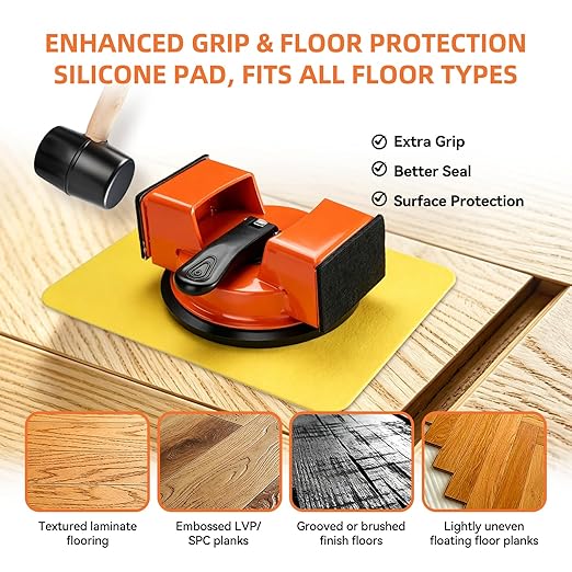 Floor Gap Fixer Tool,Heavy Duty 90° Striking Surface Floor Suction Cup Tool with Slot Cutter and Silicone Pad & Rubber Mallet for Repair Laminate Vinyl Hardwood Flooring