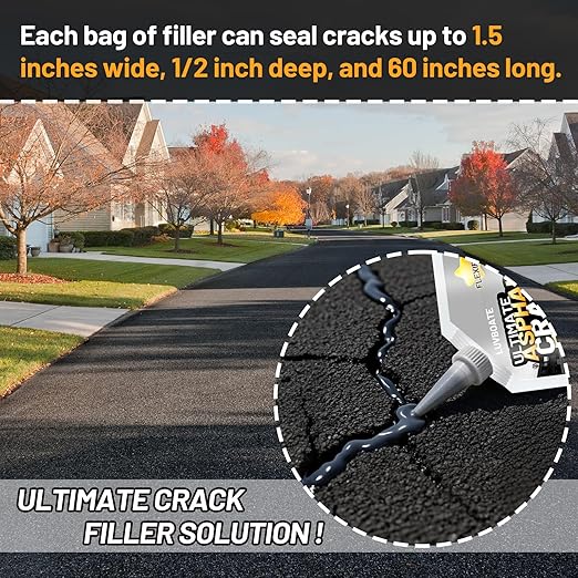 Asphalt Crack Filler, 9LB High Elasticity Asphalt Driveway Crack Filler, Self Leveling Waterproof Repair Sealant for Walkway, Road, Blacktop Concrete Joint, Indoor & Outdoor - Black (148.2oz)