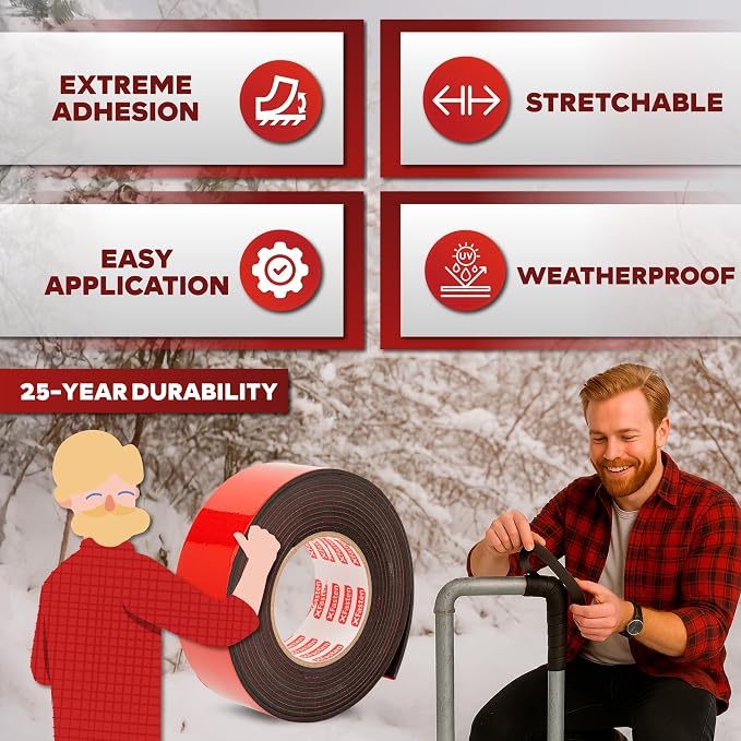 XFasten Foam Pipe Insulation Tape 2 Inch x 15 Feet Heavy-Duty AC Line Insulation Outdoor Pipe Wrap Tape AC Pipe Insulation Outdoor Pipe Insulation Wrap Tape HVAC Line Insulation Pipe Wrap Around Tape