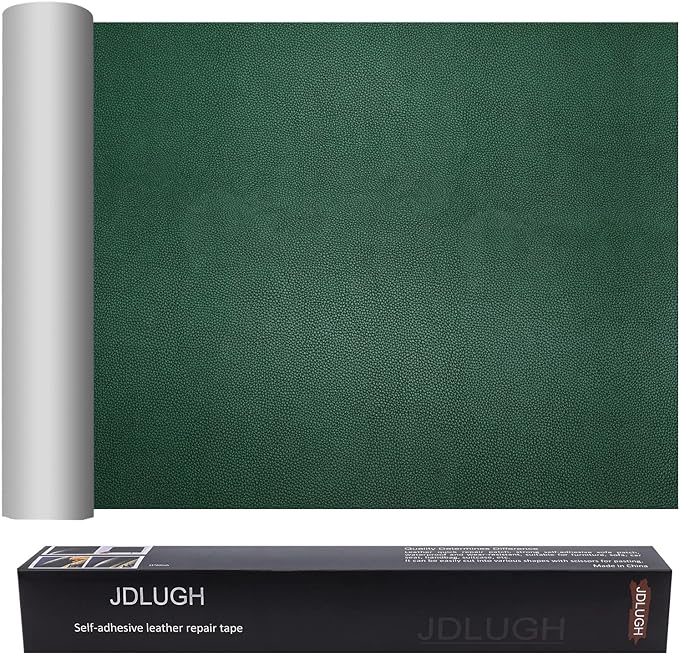 JDLUGH Sofa Leather Repair Patch Tape, Large Self Adhesive Couch, Car Seat, Office Chair, Leather Furniture, Vinyl Repair Patch Kit for Furniture (15x60 Inch, Green)