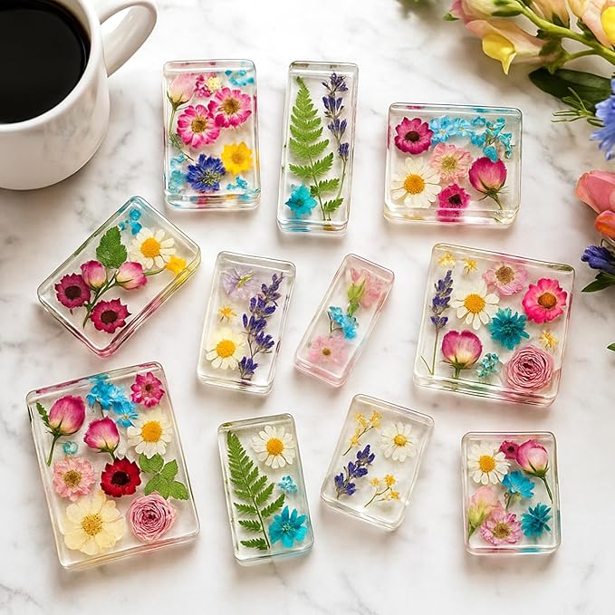 12 Pcs Epoxy Resin Molds Silicone Kit, 12 Sizes Square Rectangle Silicone Molds for Resin, Soaps, Dried Flowers, Bookends, Specimens, DIY Handicrafts (White)