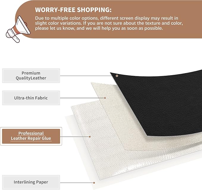 ONine Leather Repair Patch，Self-Adhesive Couch Patch，Multicolor Available Scratch Leather 8X11 Inch Peel and Stick for Sofas, Car Seats Hand Bags Jackets(Ink Black)