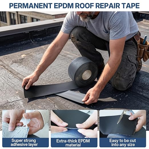 32.8ft X 4in EPDM Rubber Roofing Seam Tape, Self Adhesive Butyl Sealant Tape Waterproof Sealing Tape for Roof Patch & Repair, Peel and Stick Roofing Patch for RV, Pipe, Window Sill, Boat Sealing