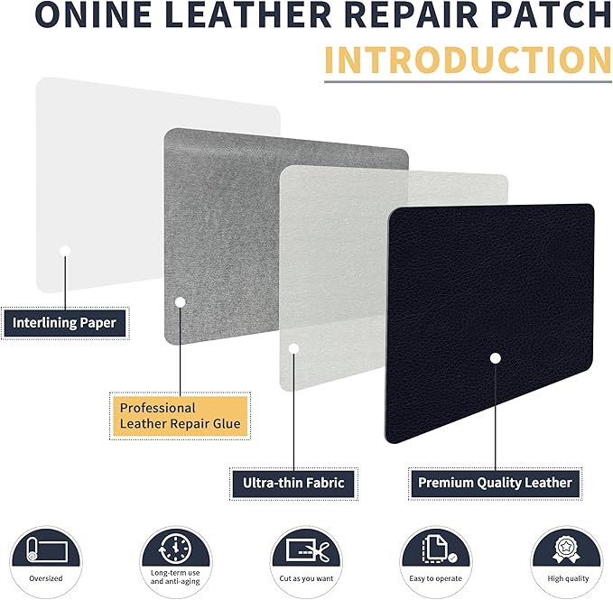 ONine Leather Repair Patch，Leather Repair Tape, 12 x 48 inches Leather Repair Patch for Furniture,Vinyl Repair Kit，Leather Couch Patch，for Sofas, Furniture, Car Seats, Office Chairs(Dark Blue Leather)