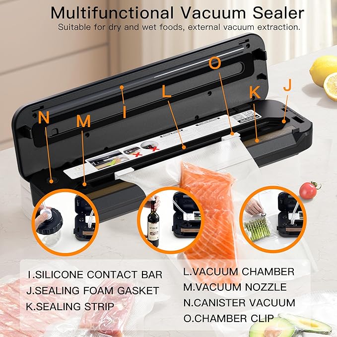 MEGAWISE 2025 Powerful Vacuum Sealer Machine | Compact Design | One-Touch Automatic | Seal in 10-20 Seconds | Dry, Moist, Wet, and Cold Modes | With 10 Vacuum Bags & Built-in Cutter