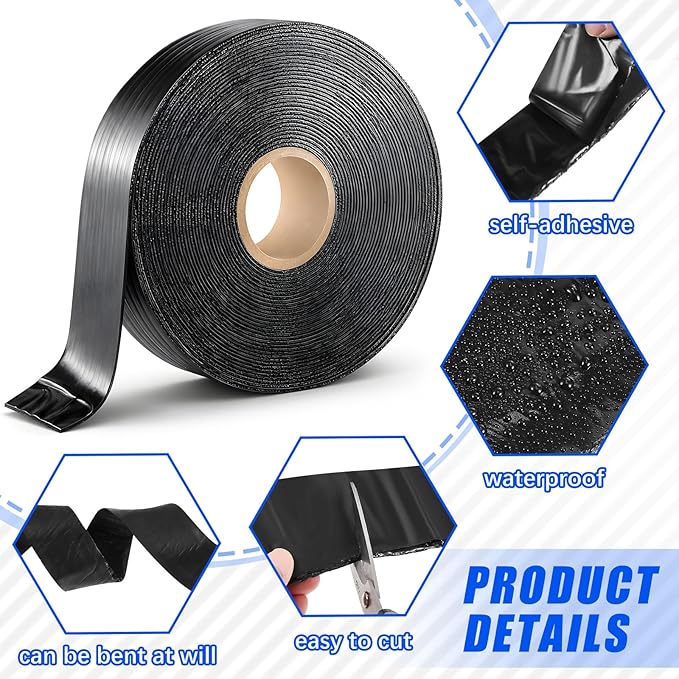 Fabbay 2 Rolls 1.18 Inch Asphalt Crack Filler Tape Asphalt Tape for Driveway Repair Joint and Crack Sealer for Tarmac Parking Lot Roof Cement Road, 50 Feet Each Roll, 3 mm Thick