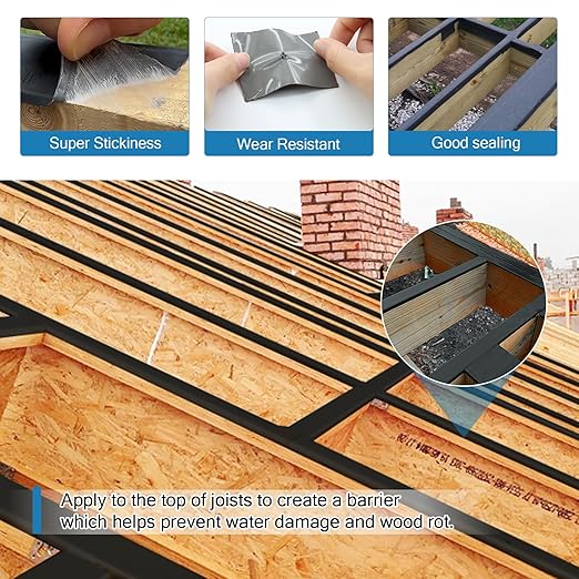 Butyl Adhesive Tape 3''x50', 4 Pack Deck Joist Tape for Decking Protection, Waterproof Joist Tape- Ideal for Wood & Metal, Outdoor Construction Use