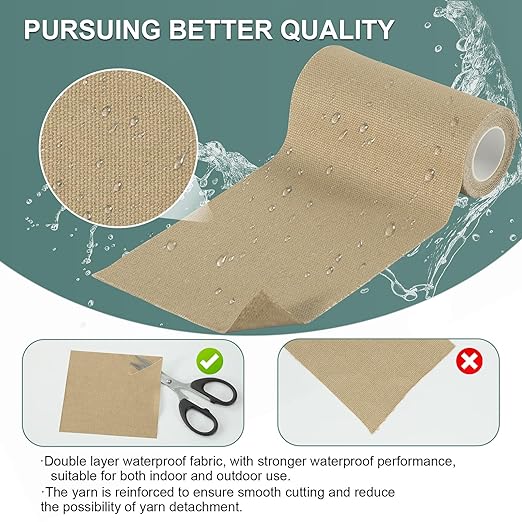 Linen Canvas Repair Tape, 4×63 Inches Flaxen Waterproof Self-Adhesive Patch for Outdoor Gear,Durable Fabric Tape for Boat Covers,Couch,Tents,Sofas,Sun Shades,Awnings,Lounge Chairs