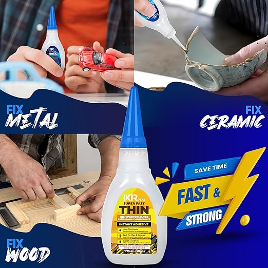 CA Glue Thin Viscosity Kit, 1.75 oz. Cyanoacrylate Glue, Super Glue for Precision Repairs, Wood, Plastic, Model Building, Crafts, and 3D Printing, Fast-Drying Adhesive for Tight Spaces and Cracks