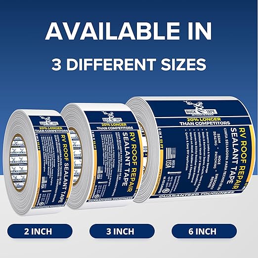 8 Pack Buck RV Roof Sealant Tape – 4 Inch x 55ft, 40 Mil – Waterproof RV Tape for Roof Repair, Seams, Skylights, Vents & Window Leaks on Camper, Trailer & Boat, UV Resistant & Weatherproof, White