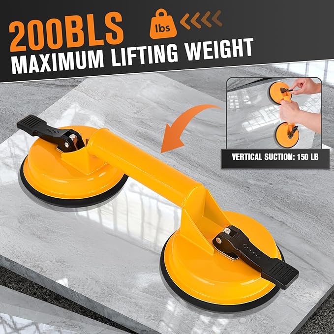 LIYYOO Floor Gap Fixer, Tile Suction Cup Tool,Heavy Duty Suction Cups,Double Suction Cup Wiht Mallet For Lift Large Glass/Tile Lifter/Moving Glass/Pad for Lifting/Dent Puller (1+1 Pack) (Yellow)