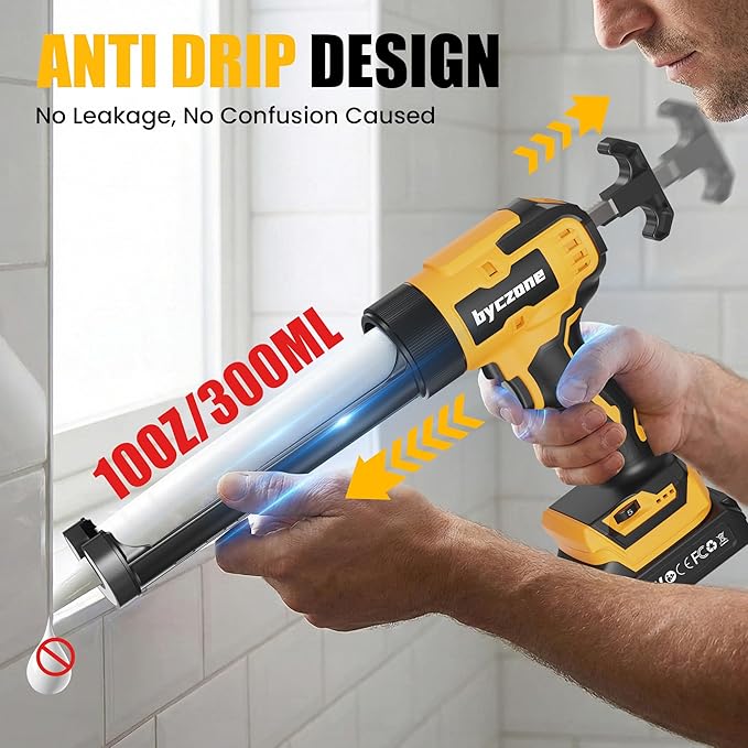Electric Caulking Gun With 2X2000mAh Batteries, 10 Oz Cordless Caulk Gun with Adjustable Speed, LED Light, Battery Powered Caulking Gun for Filling, Sealing, Repair