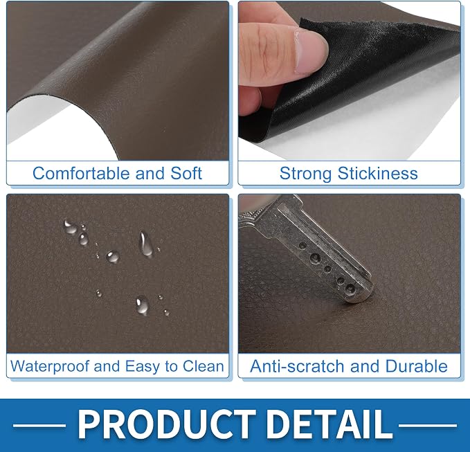 Self Adhesive Leather Repair Patch Strong Stickiness 30"x16" Leather Repair Tape PU Leather Coffee 1 Pcs