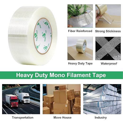 BOMEI PACK 12PACK Reinforced Packing Tape, 5.5Mil 2Inx 55Yds, Heavy Duty Filament Strapping Tape 2inch for Packing Shipping, Moving and Storage, Total 660yds