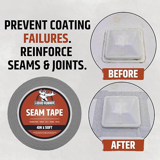 Liquid Rubber Peel and Stick Seam Tape - Fix Leaks, Repair and Restore Roof Joints and Tears, Bonds to EPDM, Metal, Tiles, Shingles, Wood, and Fiberglass Easy to Use, 2 Inch x 50 Foot Roll