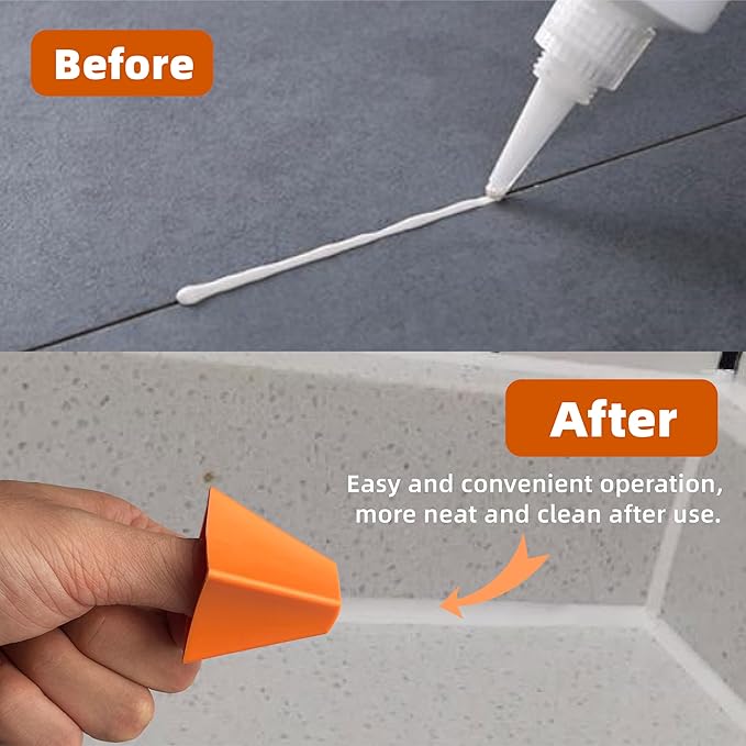 Orange Silicone Caulking Tool Kit, 3/6/10/16mm Silicone Seam Tools, Caulk Remover & Finishing Tool, Effective Grout Spreader for Kitchen Bathroom Window (4size)