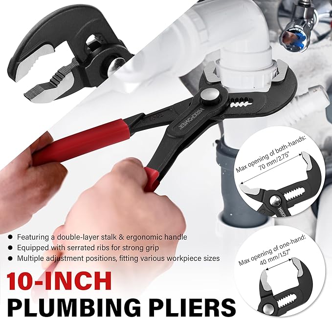 MAXPOWER 3-Piece Pliers Set, 10" Water Pump Pliers, 8" Slip Joint Plier, 8" Long Needle Nose, Adjustable Grip Tools for Repair, Home, and Workshop Use