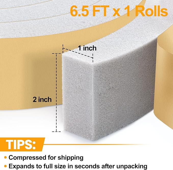High Density Foam Tape Air Conditioner Window Seal, 2x1 Inch Thick Foam Stripe with Adhesive for Window AC Insulation, Weather Stripping for Doors and Windows Insulation, AC Foam Tape, Gray