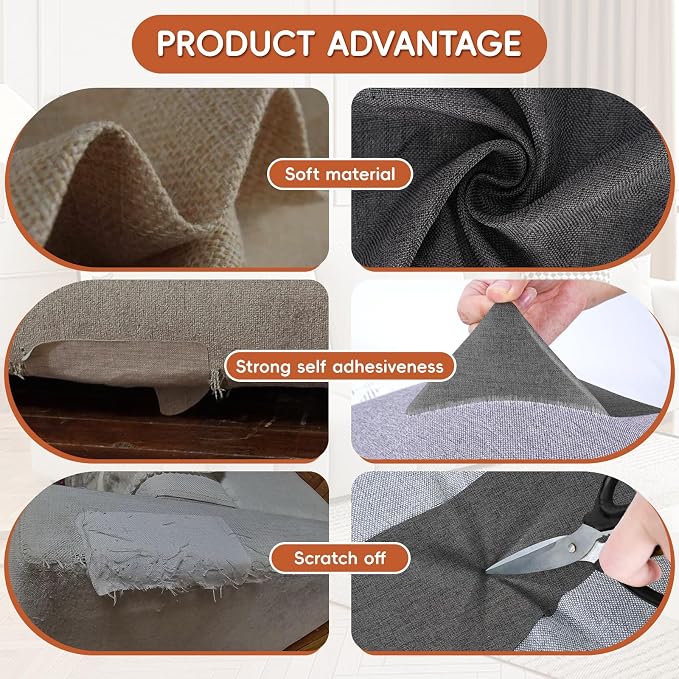 Linen Fabric Repair Tape 4x79 Inch, Self Adhesive Couch Patch Repair Fabric Tape for Furniture, Linen Patch Kit for Couch, Carpet, Upholstery, Chair, Sofa, Pillows, Bag (Coarse, Black Grey)