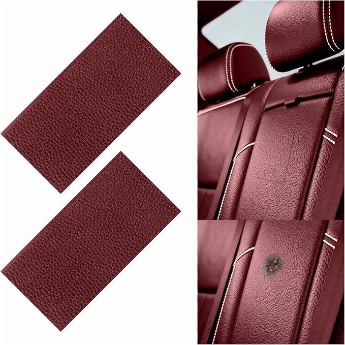 2PCS PU Leather Patch for Car Seat Repair,Self-Adhesive Leather Repair Patch Tape Vinyl Repairs Kit,Portable Car Leathers Repairs Kit for Cars Upholstery Seat,Furniture (Burgundy)