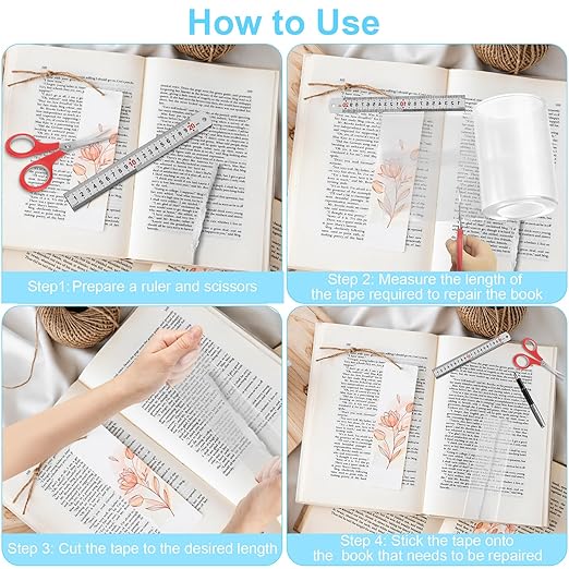 Engorgio 3Inch x 16.5Ft Archival Safe Book Repair Tape，Removable Book Binding Tape，Clear Strong Waterproof Adhesive， for Textbook Spine，Old Books,Broken Pages，Library Repair Supplies.