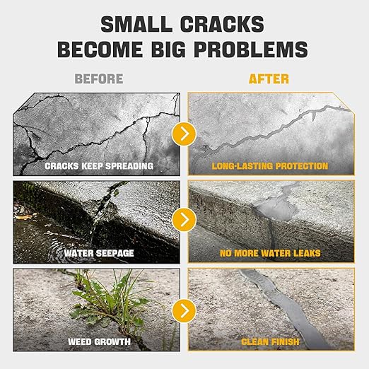 Concrete Crack Filler, 3-Pack Oil-Based Self-Leveling Sealant – Waterproof & Quick Drying for Driveway, Patio, Sidewalk, Garage Floor, Foundation, Basement & Walkway Repair, Gray