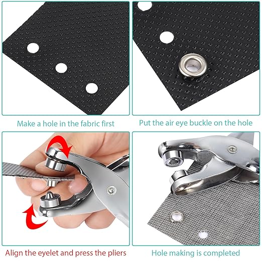 Mudder 301 Pcs Grommet Eyelet Pliers Tool Kit, Fabric Leather Hole Eyelets and Grommets Punch Pliers with 300 Metal Eyelets for Belt Shoes Cloths(1/4 Inch,Silver)
