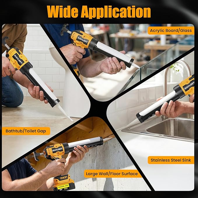 Electric Caulking Gun Compatible with Dewalt 20V Battery (without battery), Battery Powered Caulk Gun with 9pcs Caulk Remover Tool, 6 Adjustable Speeds, Dripless Silicone Gun for Filling, Sealing