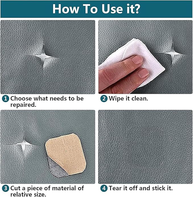 Leather Repair Patch, 24 x 54 Inch, Self Adhesive Leather Repair Tape, Large Vinyl Patch Kit, Vinyl Repair Tape, for Couches, Car Seats, Chairs, Furniture (Dark Grey)