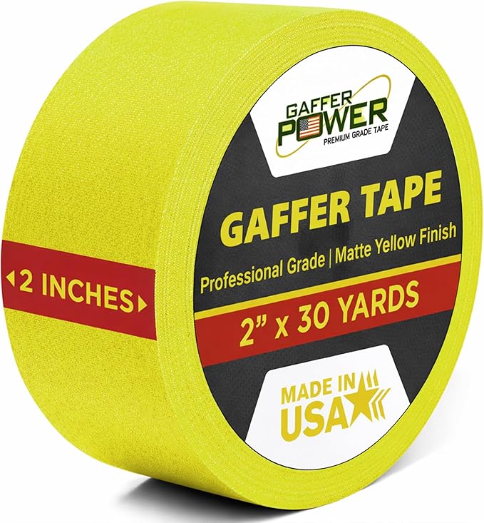 Gaffer Power Sunshine Yellow Gaffer Tape 2” x 30 Yards – No Residue, High Visibility, Made in USA, Non-Reflective Matte Cloth Tape for Floor Marking, Safety, Stage & Cable Management