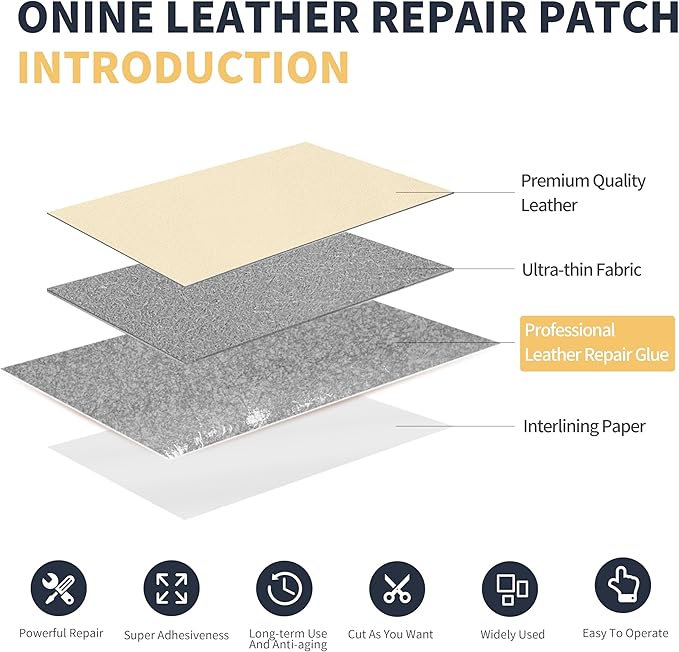 ONine Leather Repair Patch,Leather Repair Tape, 3 x 60 inches Leather Repair Patch for Furniture,Sofas,Office Chair,car Seats,Vinyl Repair Kit(White Khaki)