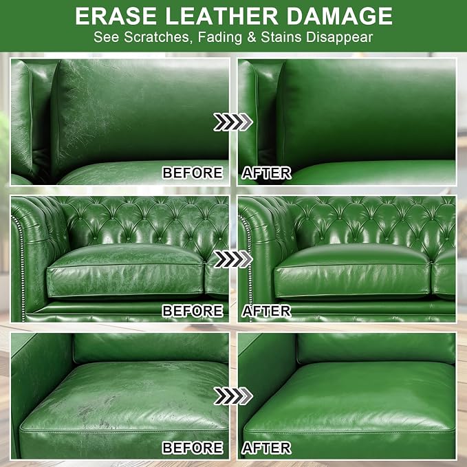 STARTSO WORLD Leather Recoloring Balm, Pine Green Leather Repair Kit for Furniture, Leather Dye, Leather Color Restorer for Couches, Leather Couch Paint | Repair, Restore & Renew Old, Faded Leather